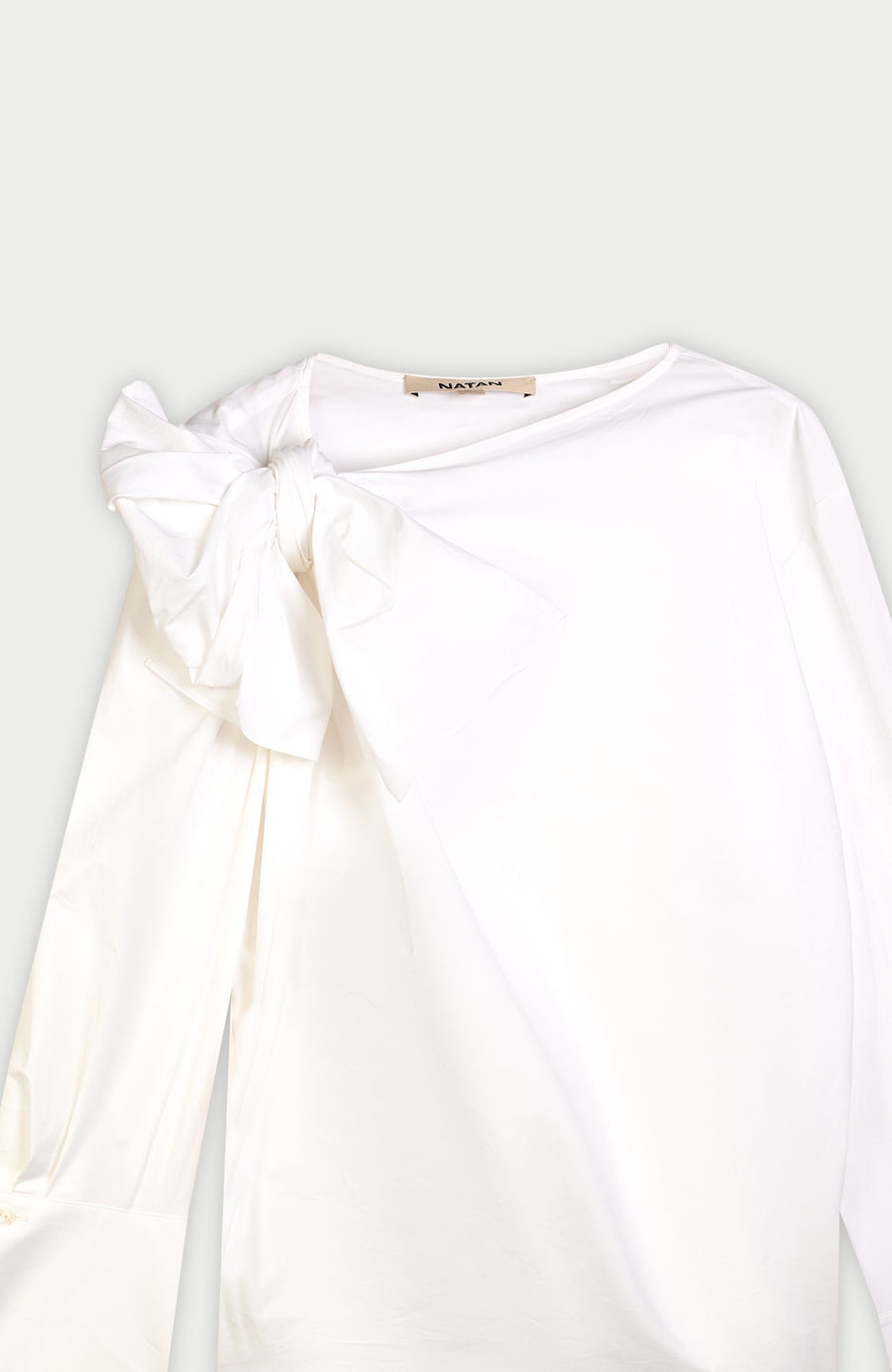 NATAN BAMPE STRETCH COTTON BLOUSE WITH NECK BOW IN BLANC