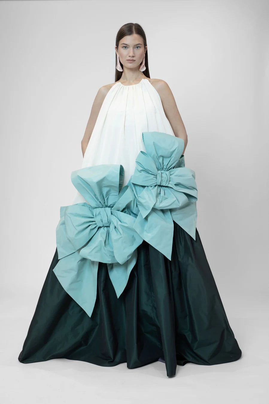 THE 2ND SKIN TRICOLOUR SLEEVELESS TAFFETA MAXI DRESS WITH MAXI BOWS