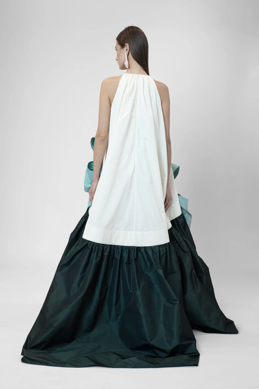 THE 2ND SKIN TRICOLOUR SLEEVELESS TAFFETA MAXI DRESS WITH MAXI BOWS