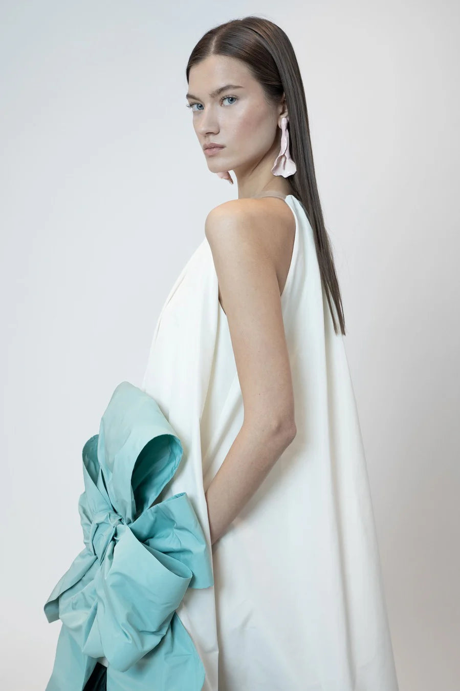 THE 2ND SKIN TRICOLOUR SLEEVELESS TAFFETA MAXI DRESS WITH MAXI BOWS