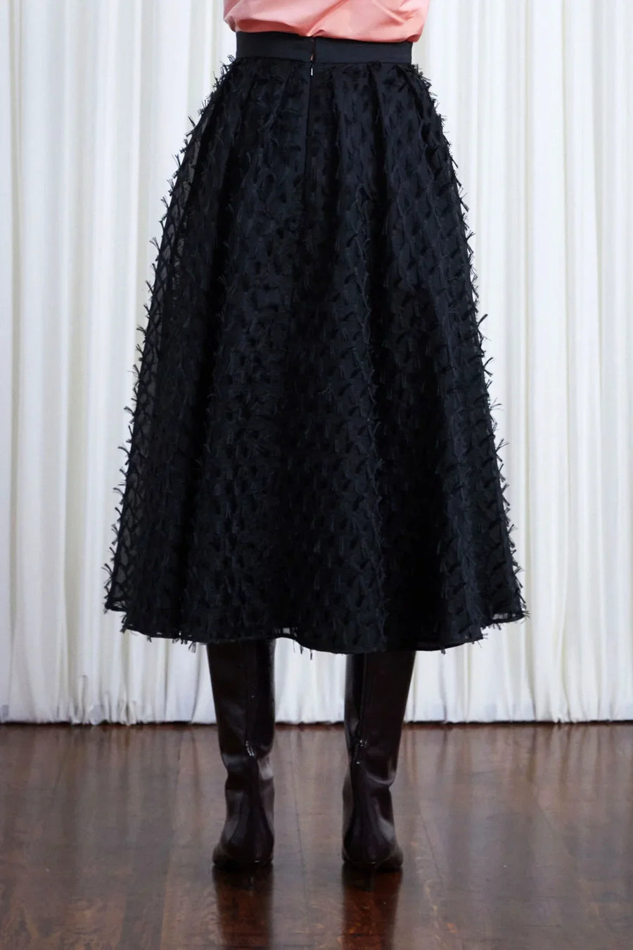 PALMER HARDING GENTLE COLLIDE SKIRT IN BLACK ORGANZA FRINGE