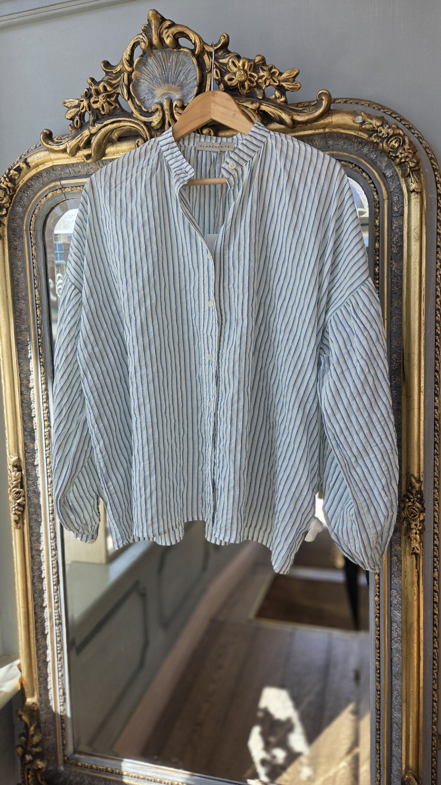 CLARAMONTE BLOUSE IN BLUE/YELLOW/WHITE STRIPE
