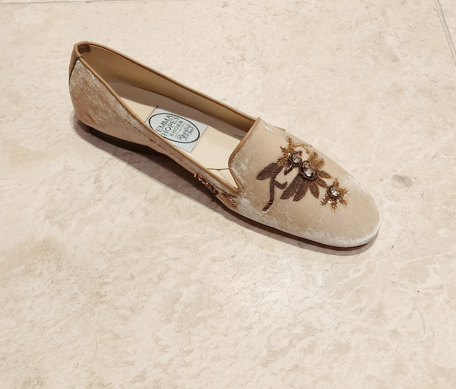 Emma Hope Velvet Slipper in Beige