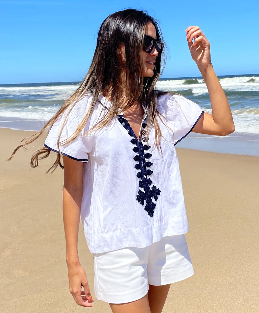 ROSE AND ROSE IMPERIA WHITE TOP WITH NAVY