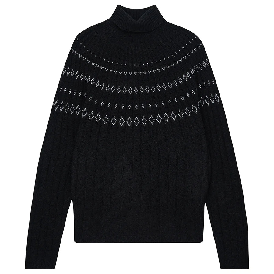 JUMPER 1234 CASHMERE RIB SKI ROLL COLLAR BLACK AND CREAM