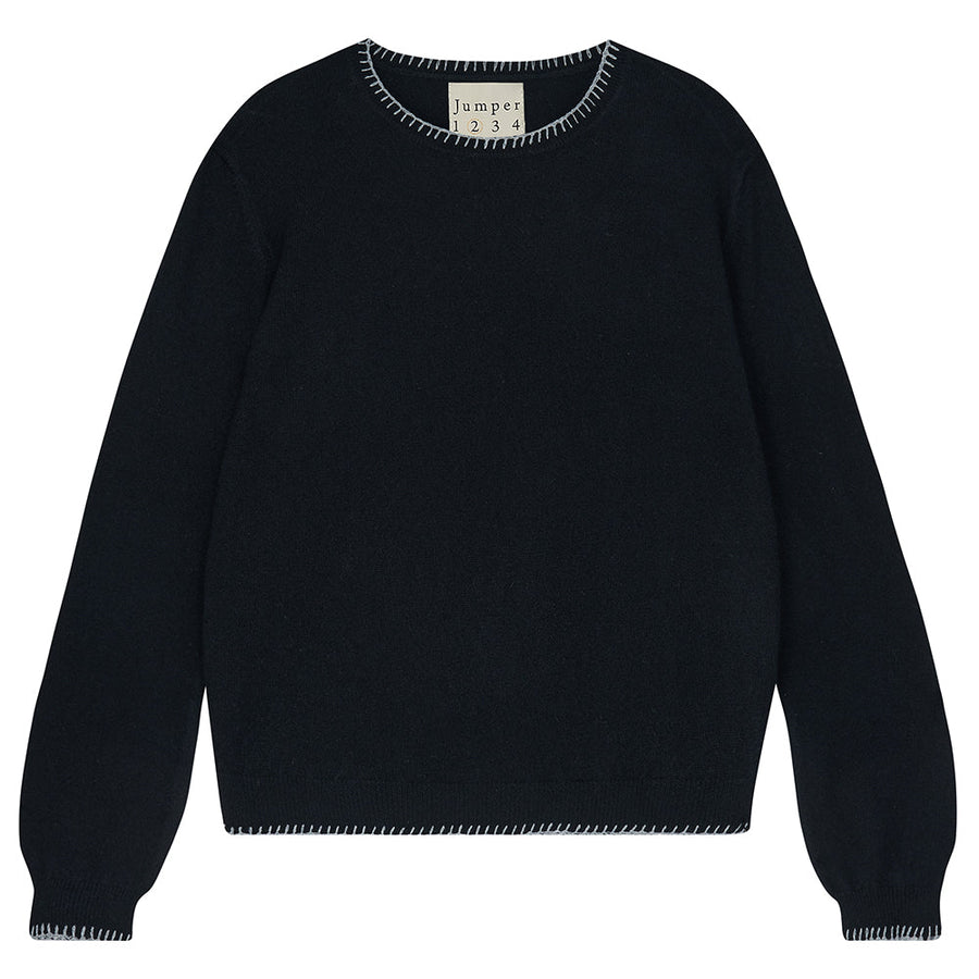 JUMPER 1234 BLANKET STITCH CREW NECK IN BLACK/MID GREY