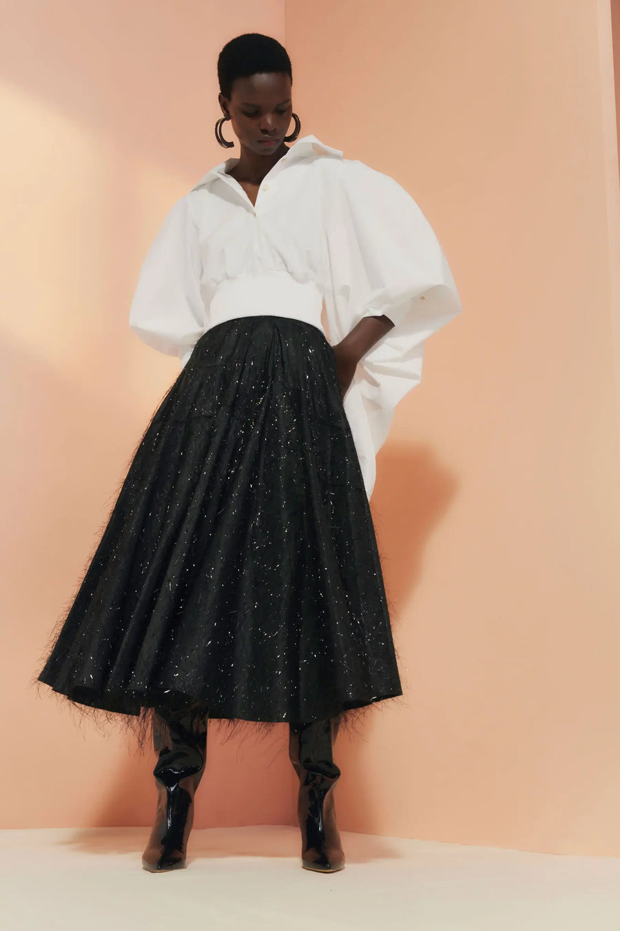 PALMER HARDING ODYSSEY SKIRT IN BLACK SPARKLE TAFFETA