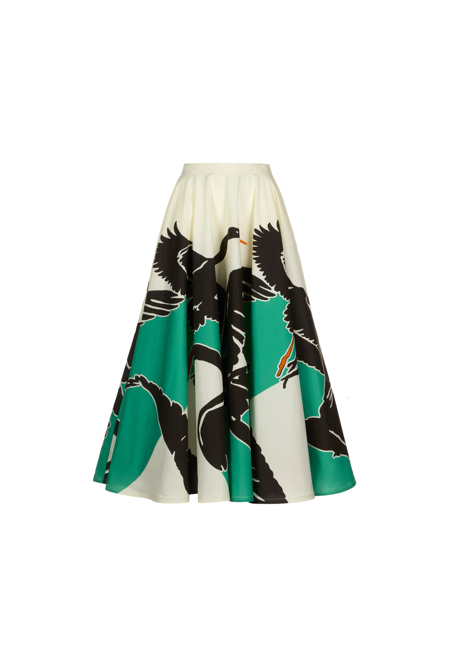 SARA ROKA TAMEKA SKIRT IN WHITE WITH BLACK HERON DESIGN