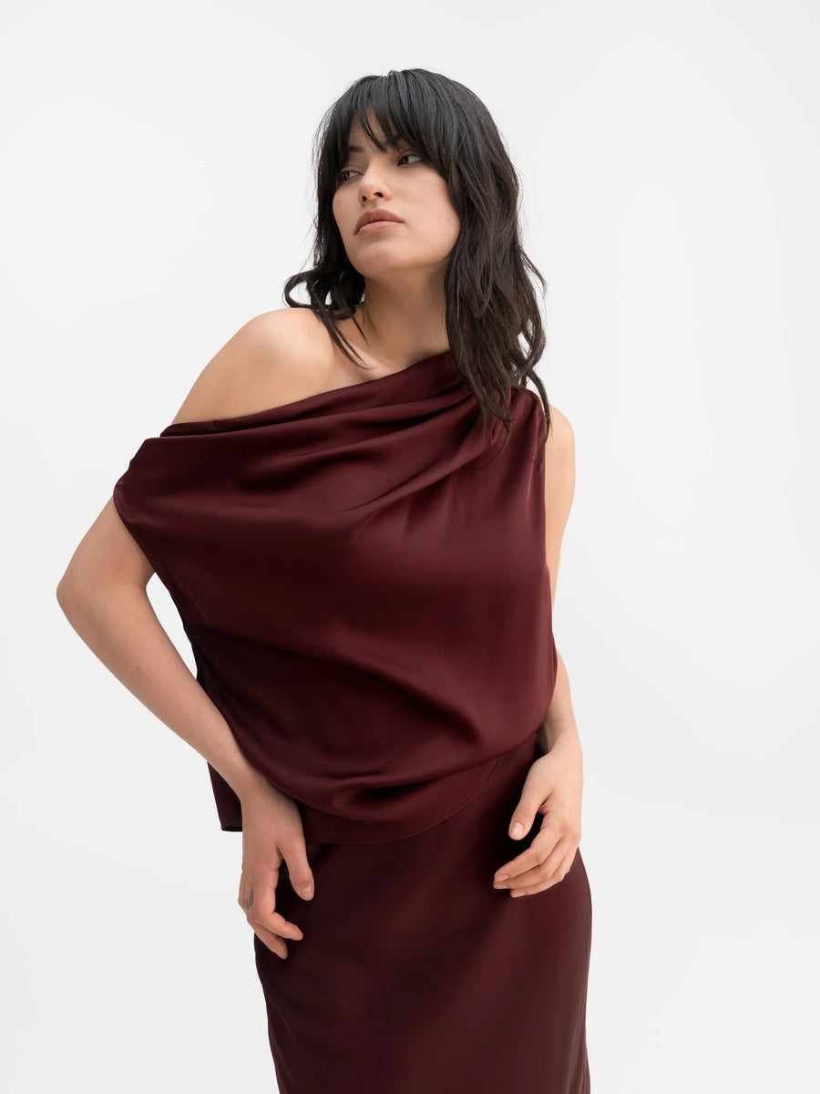 AHLVAR GALLERY LANA SILK TANK IN BURGANDY
