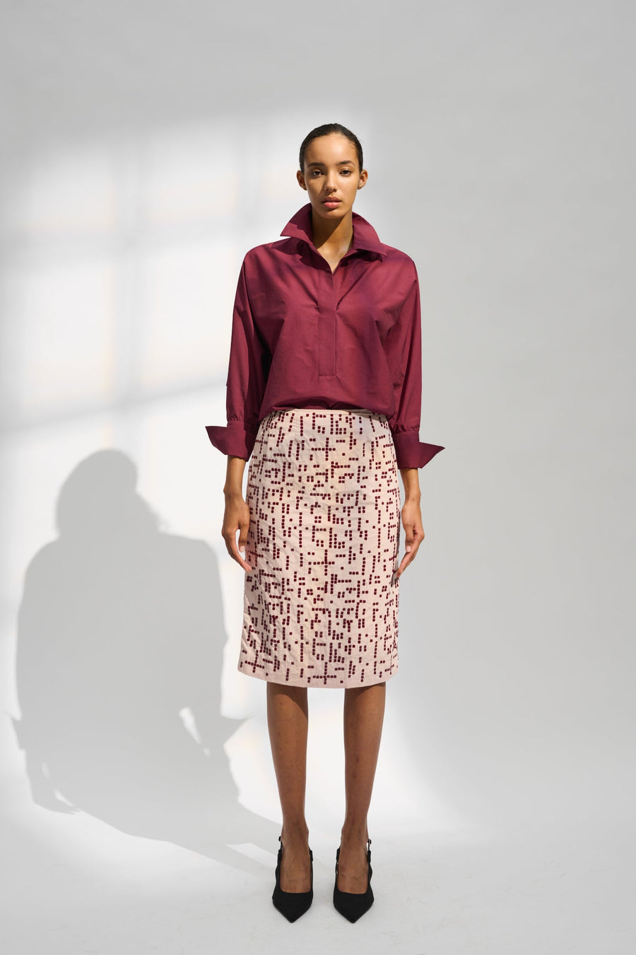 NATAN ANOUK STRETCH COTTON BLOUSE IN BORDEAUX