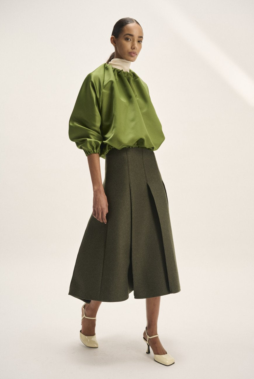 NATAN DOUDOU TOP IN GREEN SATIN