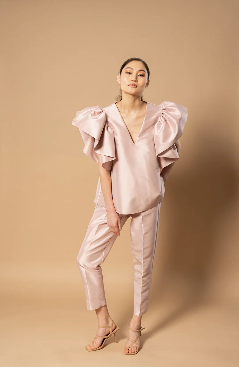 ROISIN LINNANE TAFFETA TWIG PANTS IN SHELL PINK