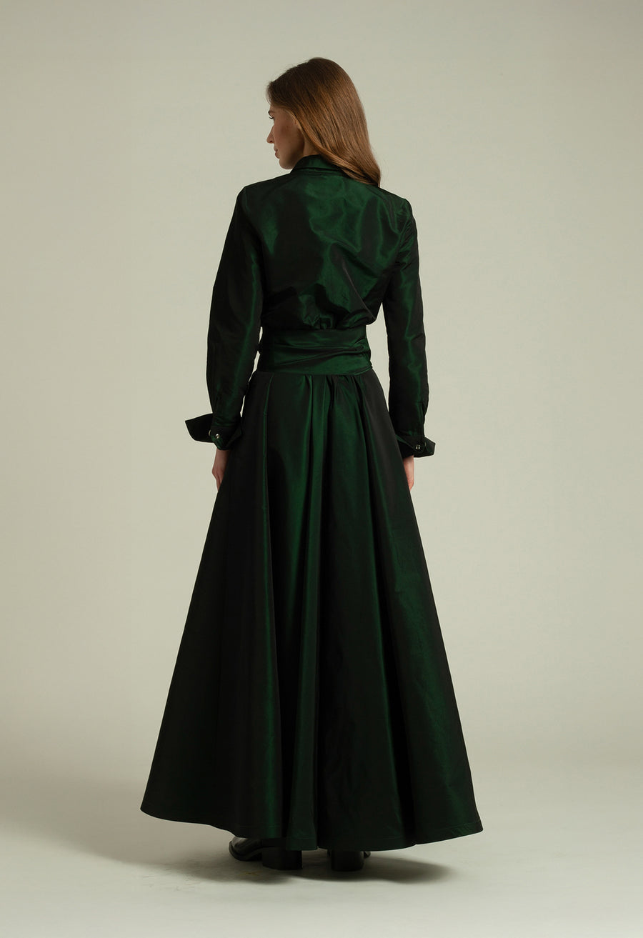 SARA ROKA MARIASOLE LONG GOWN IN IRIDESCENT GREEN