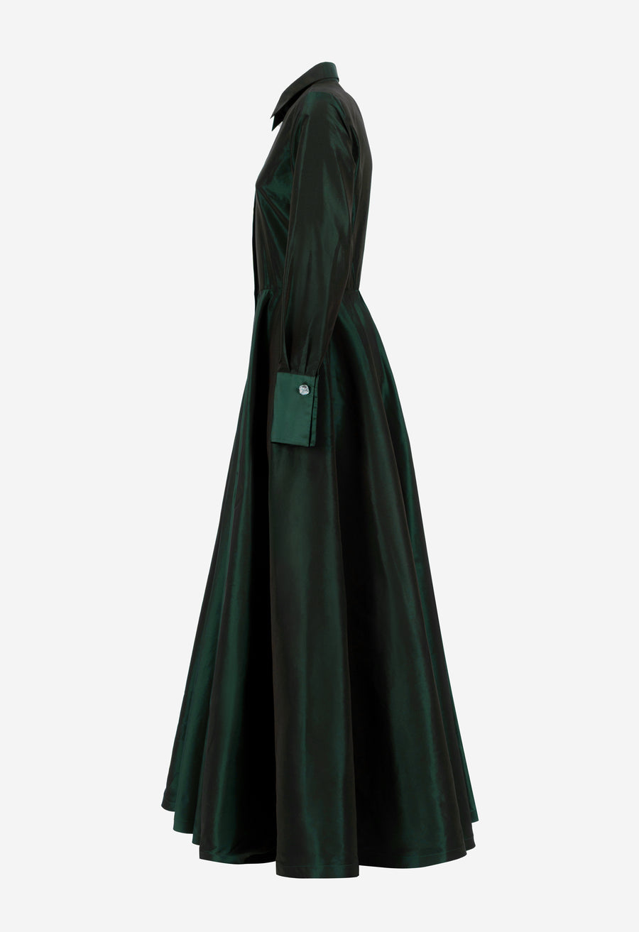SARA ROKA MARIASOLE LONG GOWN IN IRIDESCENT GREEN