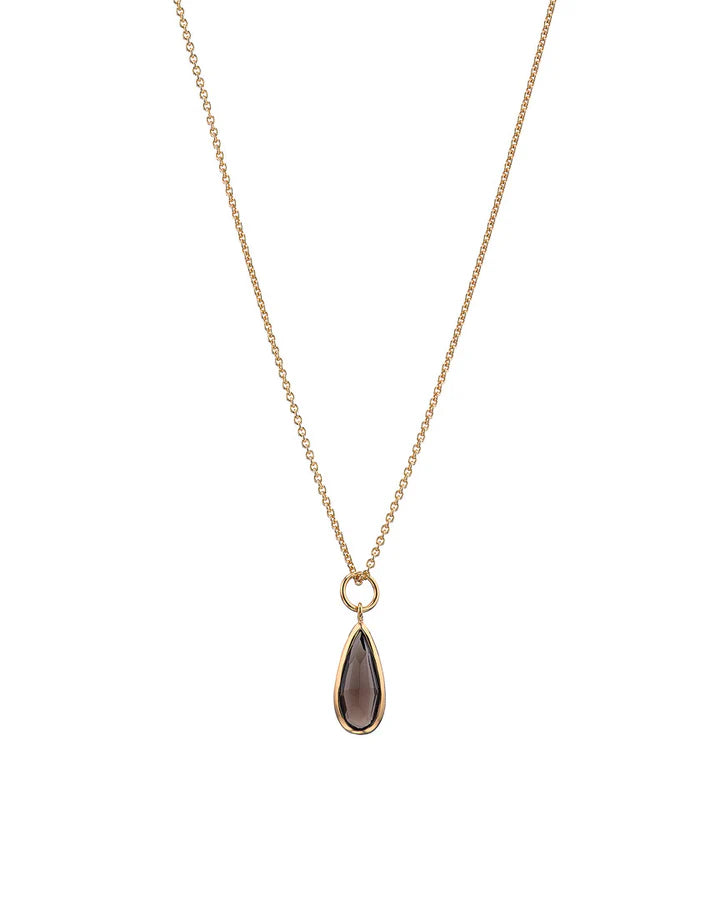 MARY K GOLD SMOKY QUARTZ SLIM DROPLET NECKLACE