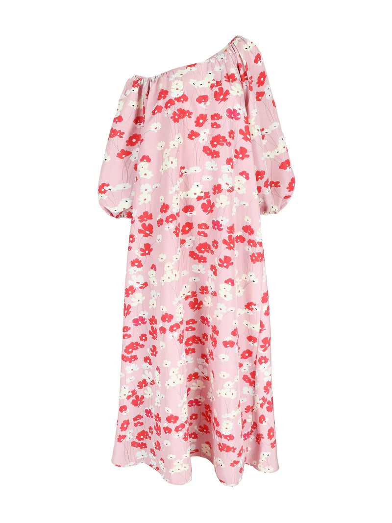 BERNADETTE DRESS NATHALIE IN IVORY AND RED/SOFT PINK FLORAL