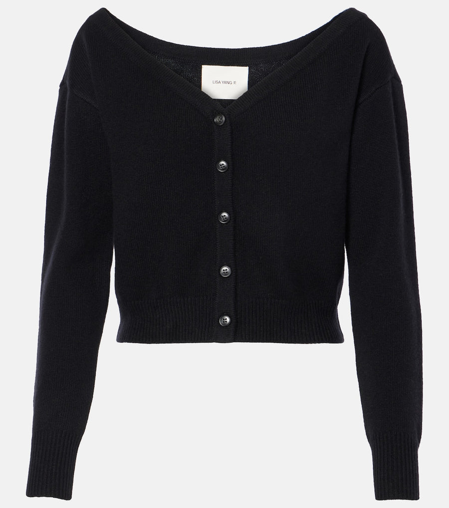 LISA YANG BEATA OFF-SHOULDER CARDIGAN IN BLACK