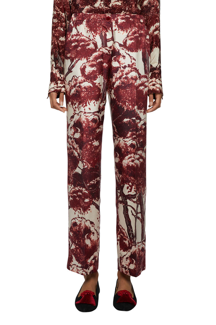 FOR RESTLESS SLEEPERS ETERE PANTS IN PICTORIAL TREES IVORY BORDEAUX