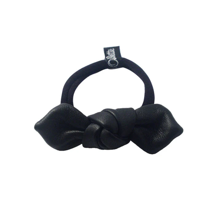 JENNIFER OUELLETTE LEATHER SMALL KNOT HAIR TIE IN BLACK