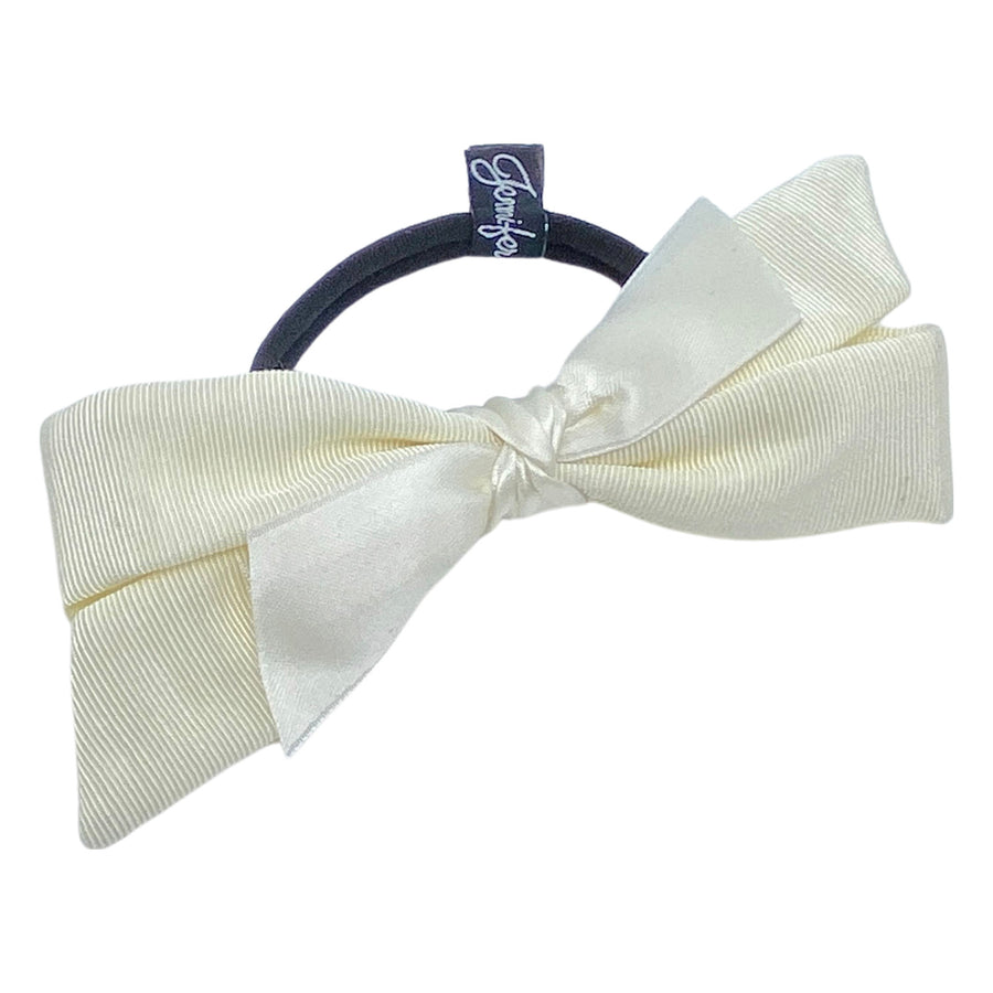 JENNIFER OUELLETTE GROSGRAIN BOW & SATIN HAIR TIE IN IVORY