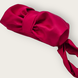 AUGUST NIGHT BOW CLUTCH IN FUSCHIA SATIN