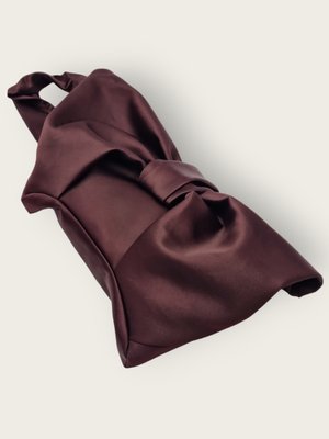 AUGUST NIGHT BOW CLUTCH IN BITTER CHOCOLATE SATIN