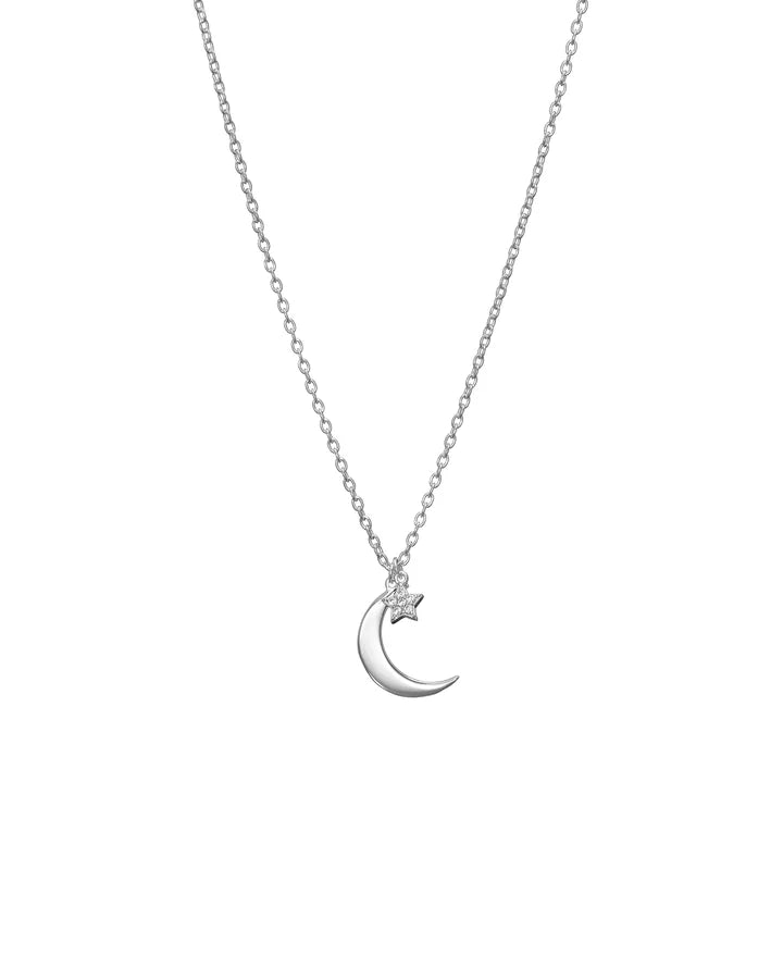 MARY K SILVER CRESCENT MOON & PAVE STAR NECKLACE