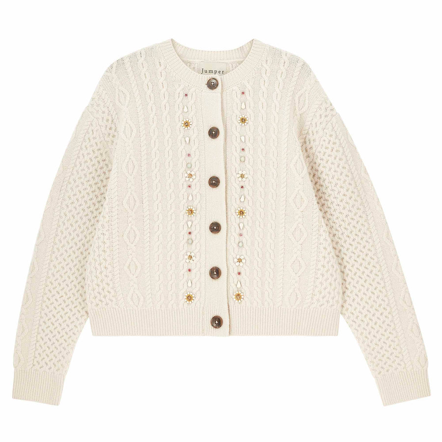 JUMPER 1234 JEWEL CABLE CARDIGAN IN STONE
