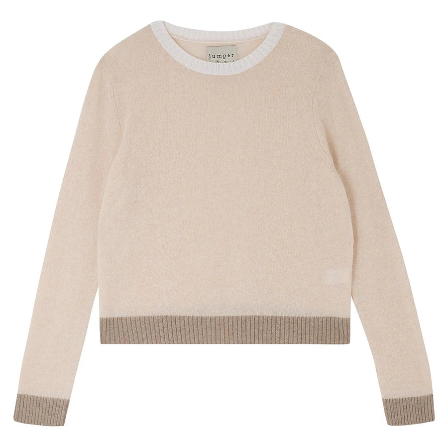 JUMPER 1234 CONTRAST RIB CREW IN DEW/LILY & LIGHT BROWN