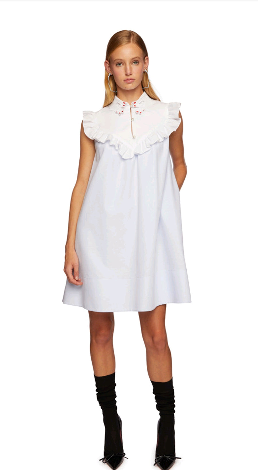VIVETTA LIGHT BLUE BABYDOLL DRESES WITH WHITE EMBROIDERED HAND COLLAR