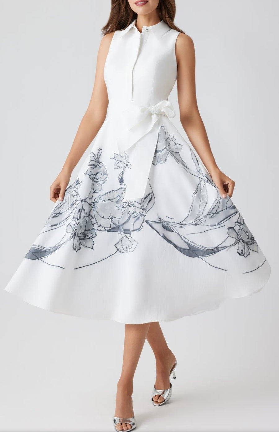 TERI JON SLEEVELESS BURN OUT FLORAL TRIM SHIRT DRESS