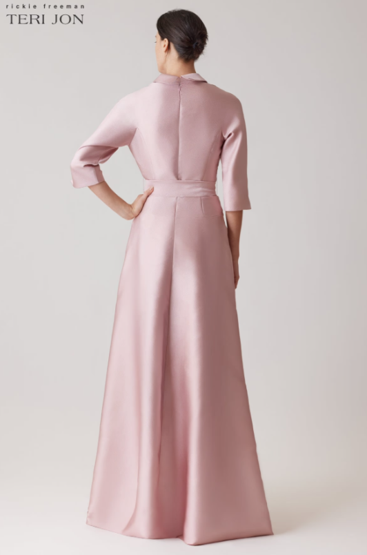 TERI JON MIKADO SHIRT DROP WAIST GOWN IN BLUSH PINK