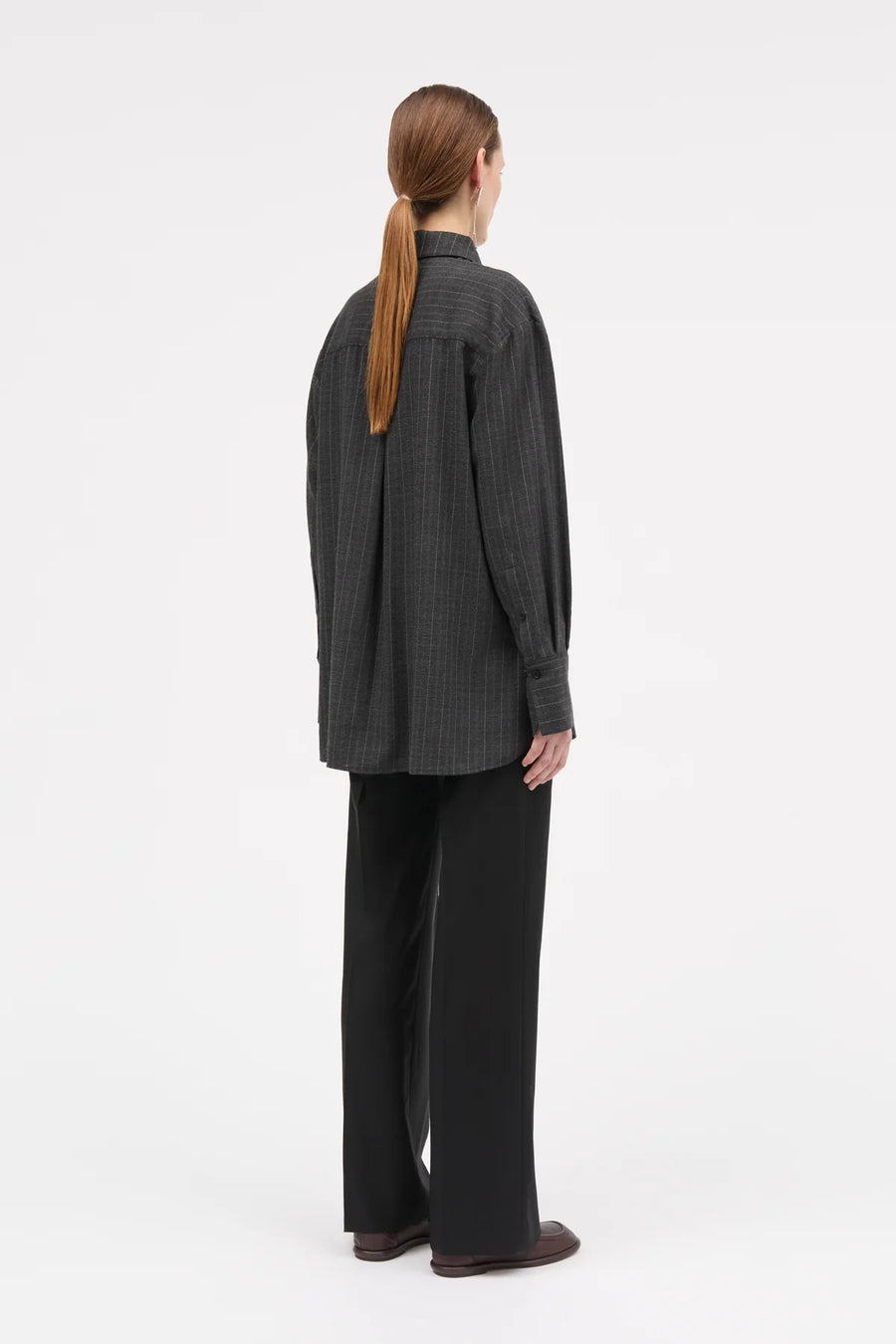 MKDT ATELIER SELENIA PINSTRIPE SHIRT IN DARK GREY