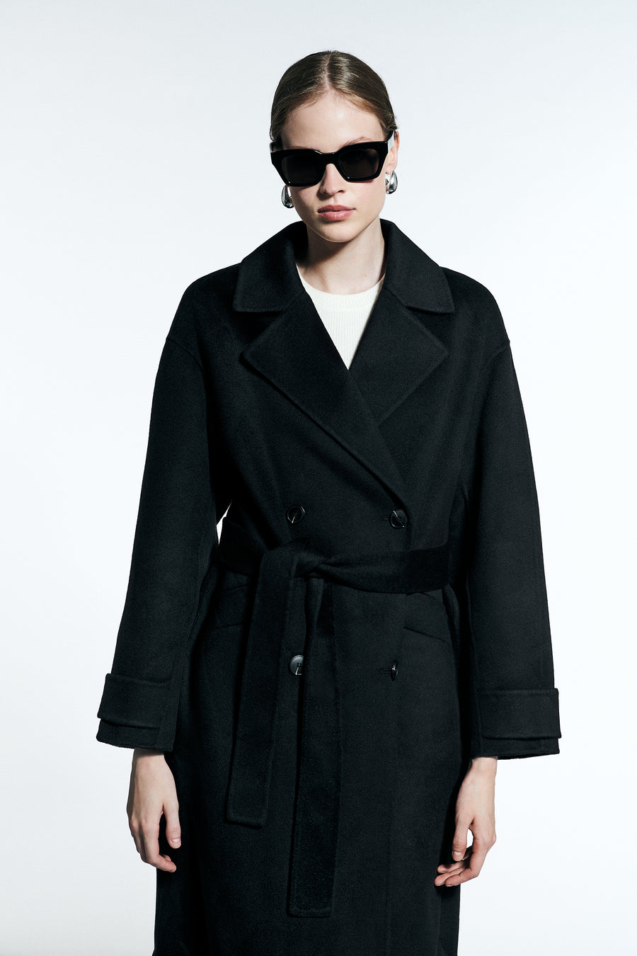 THE DYNAMIS STUDIO SAVILLE OVERSIZED WOOL TRENCHCOAT IN NOIR (BLACK)