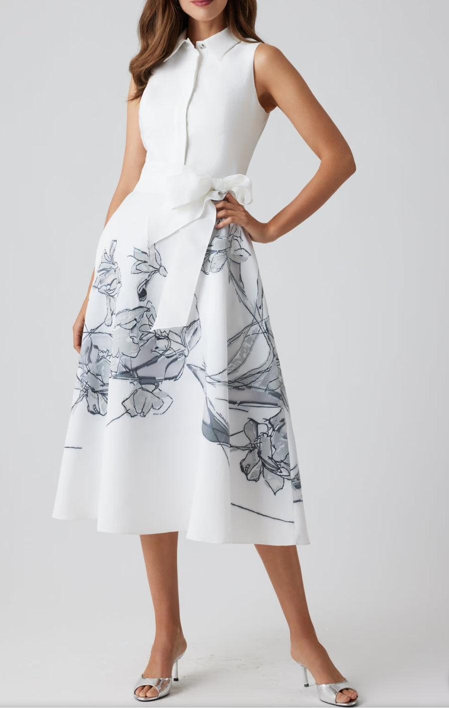 TERI JON SLEEVELESS BURN OUT FLORAL TRIM SHIRT DRESS