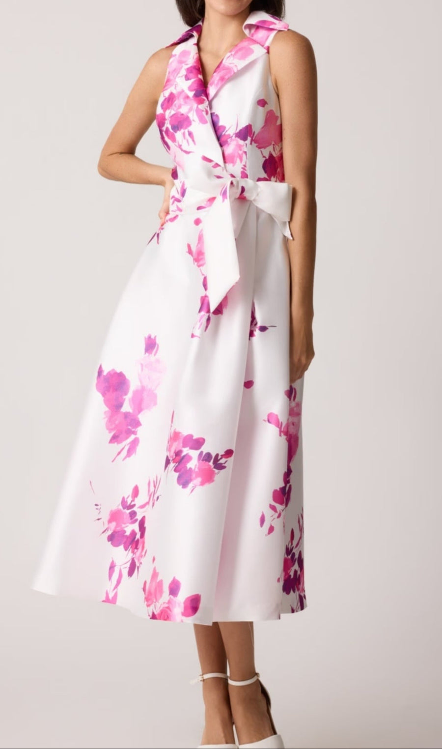TERI JON MIKADO FLORAL SHIRTWAIST SLEEVES DRESS