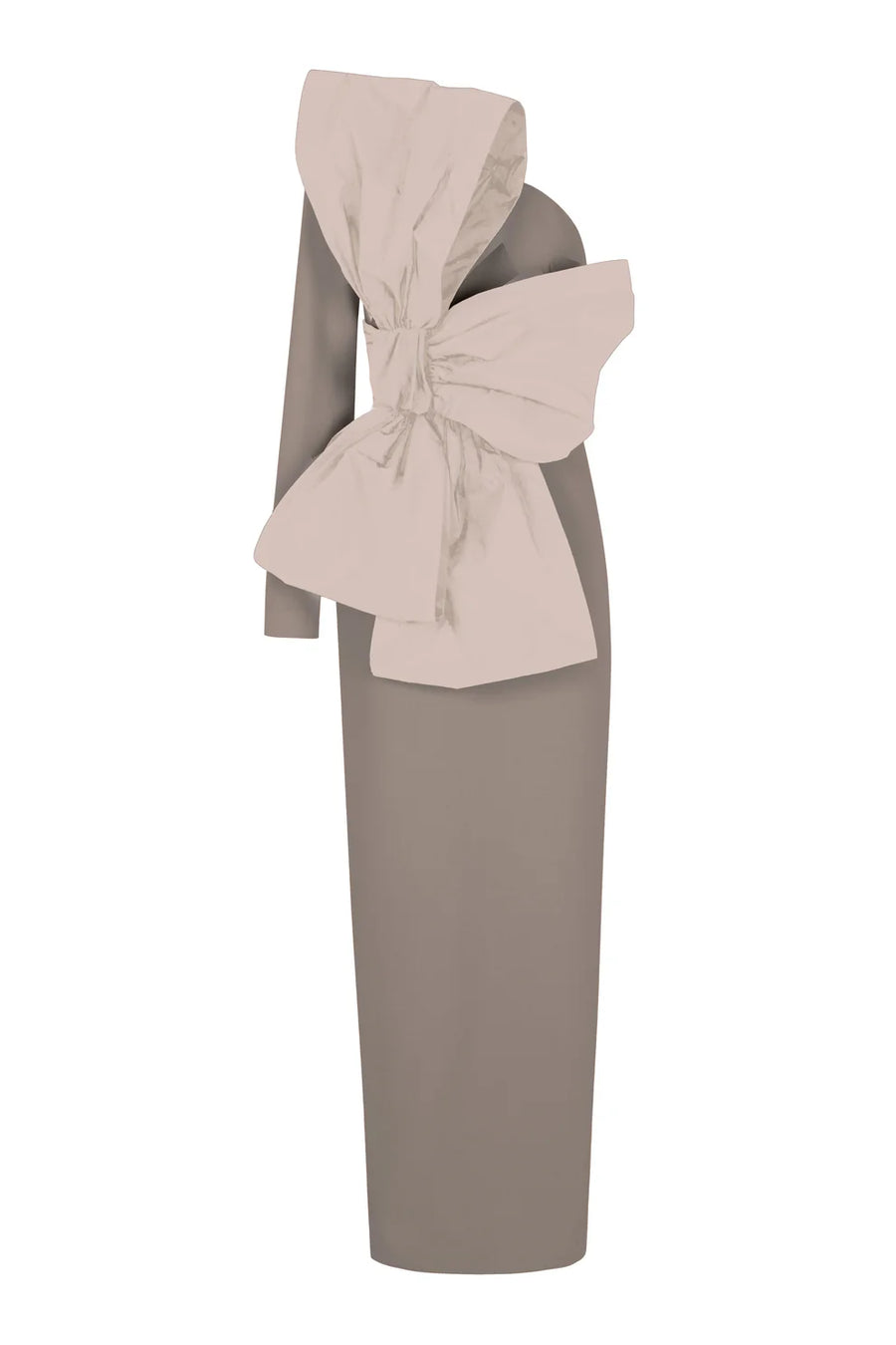 THE 2ND SKIN LONG DRESS WITH ASYMMETRICAL SLEEVES & MAXI BOW