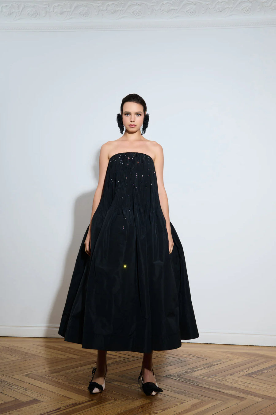 THE 2ND SKIN BLACK STRAPLESS DRESS WITH CRYSTALS