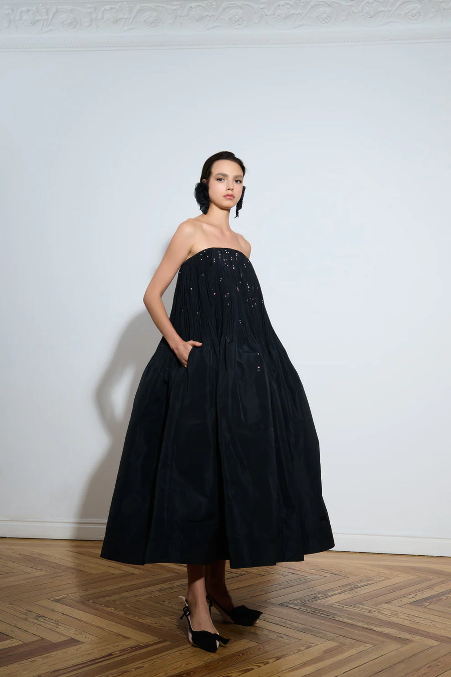 THE 2ND SKIN BLACK STRAPLESS DRESS WITH CRYSTALS