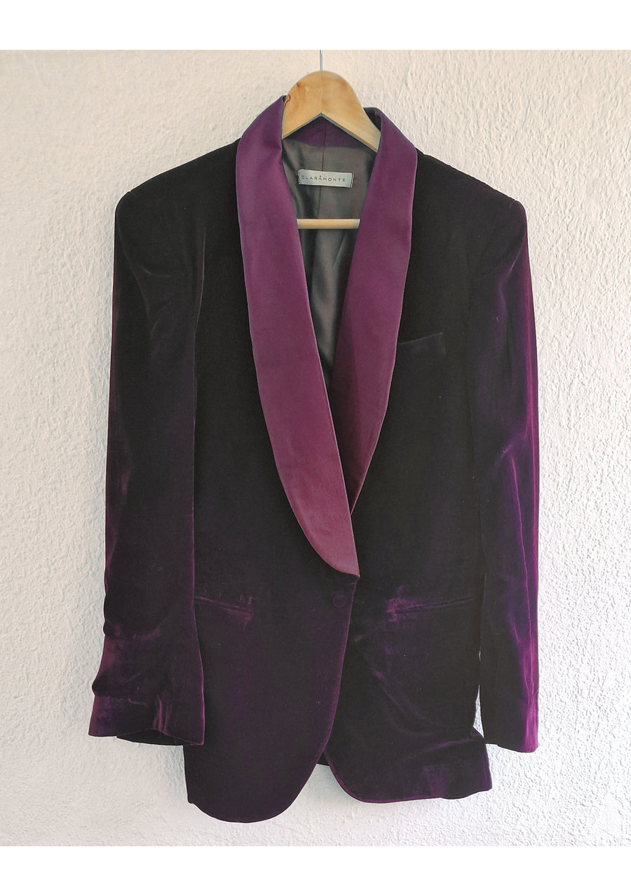 CLARAMONTE VELVET SUIT JACKET IN PRUNE