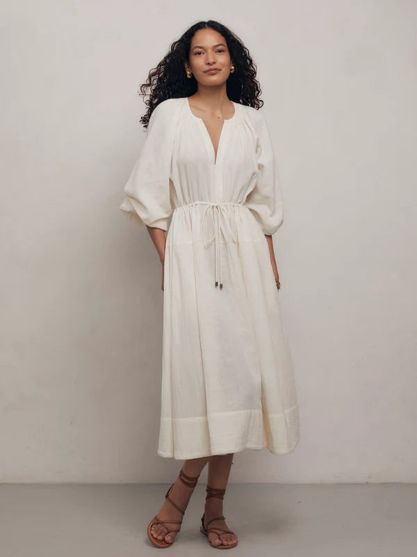 MONDO CORSINI VICTORINE COTTON GAUGE DRESS IN PANNA (CREAM)