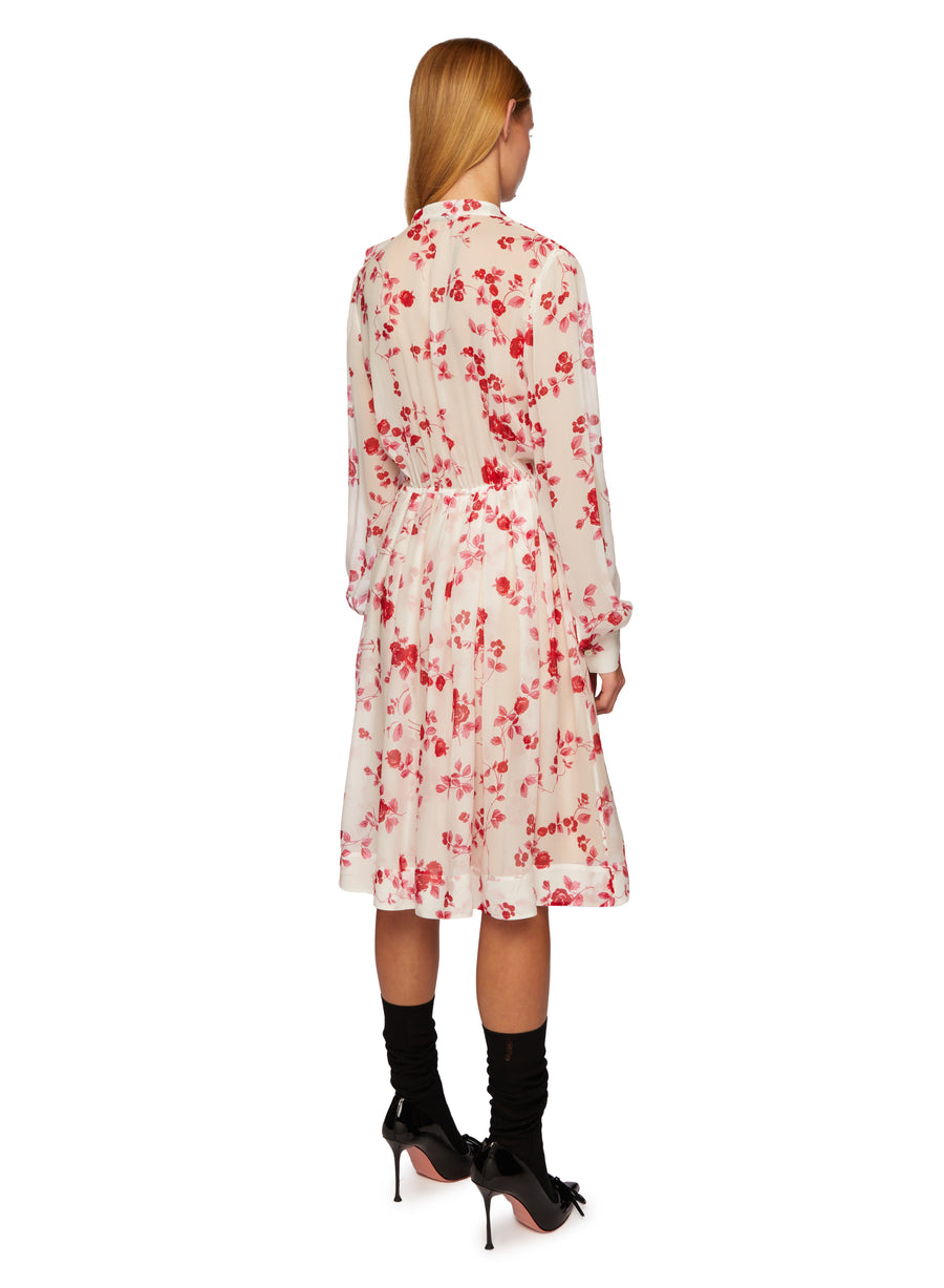 VIVETTA SHEER WHITE DRESS WITH RED FLORAL DESIGN