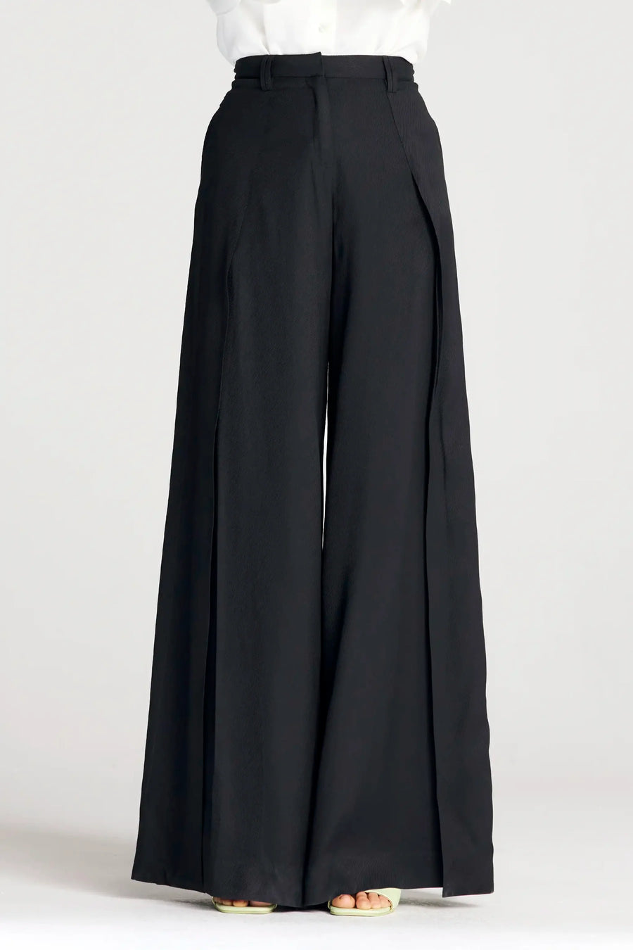 PALMER HARDING SPLICED TROUSERS IN BLACK WOOL TWILL