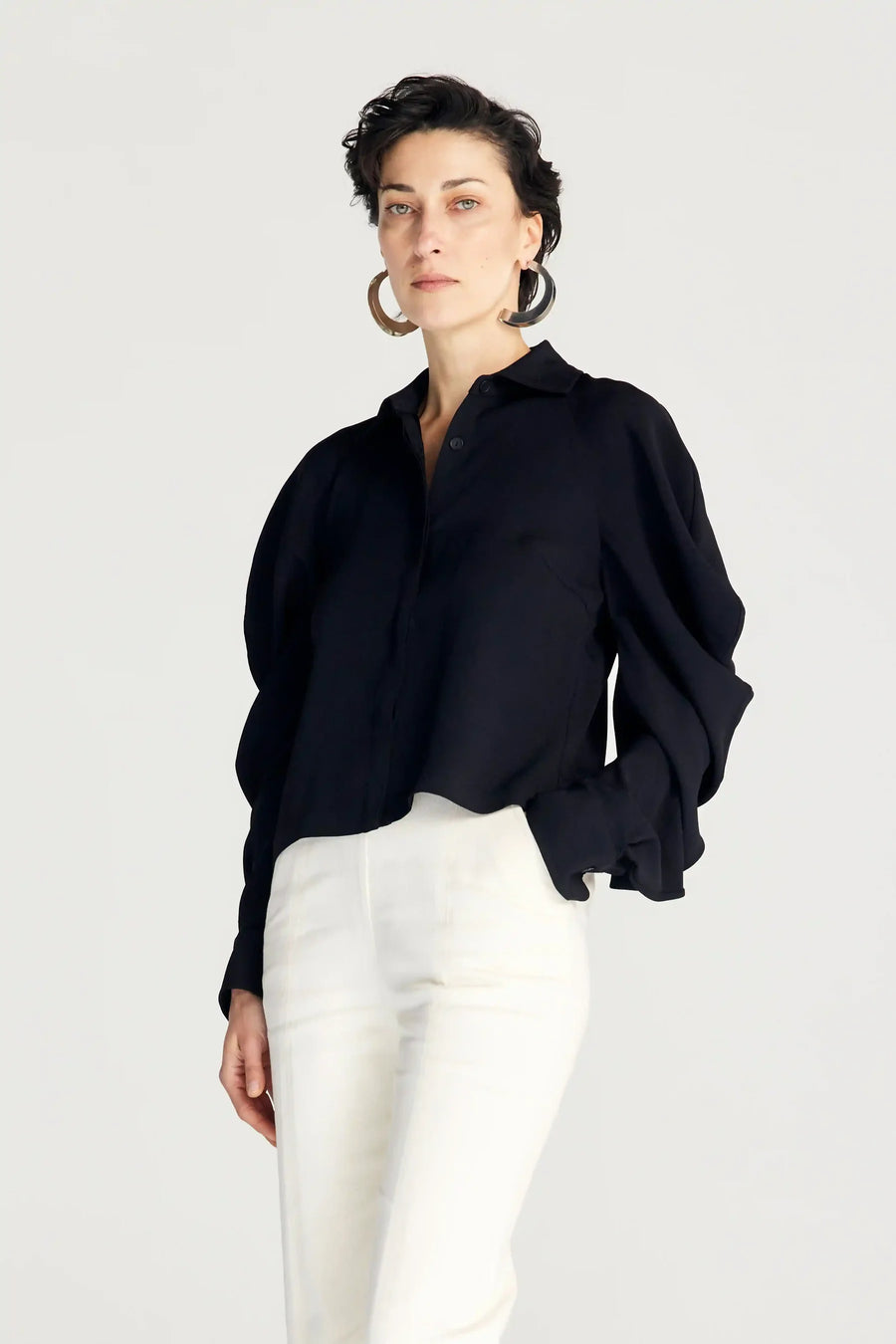 PALMER HARDING PLENITUDE SHIRT IN BLACK CREPE