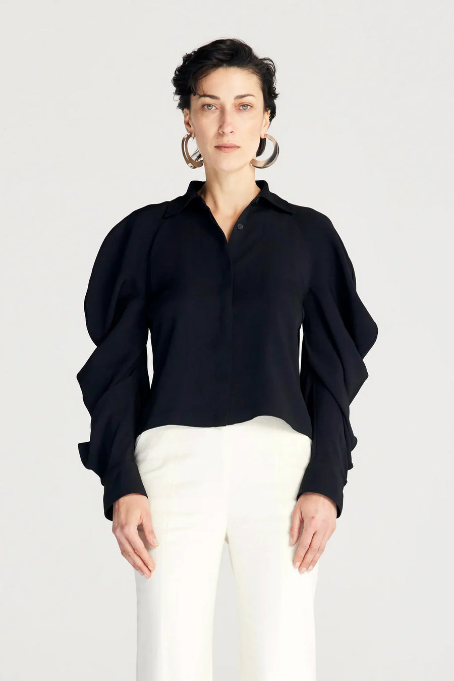 PALMER HARDING PLENITUDE SHIRT IN BLACK CREPE