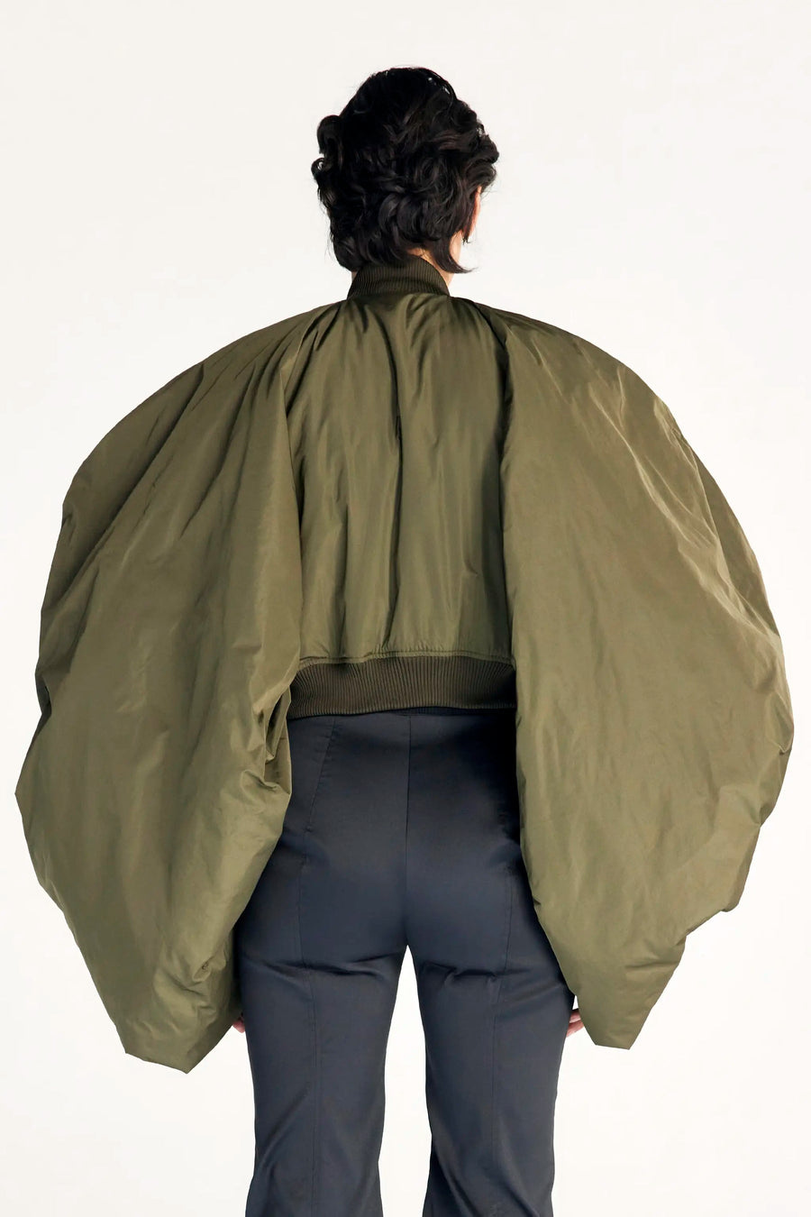 PALMER HARDING ENCOMPASS BOMBER JACKET IN KHAKI TAFFETA