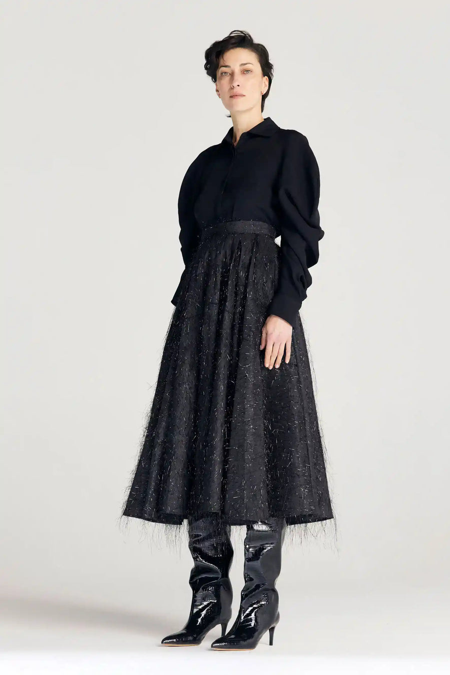 PALMER HARDING ODYSSEY SKIRT IN BLACK SPARKLE TAFFETA