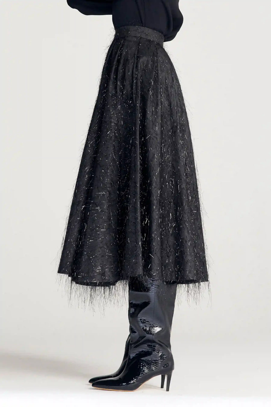 PALMER HARDING ODYSSEY SKIRT IN BLACK SPARKLE TAFFETA