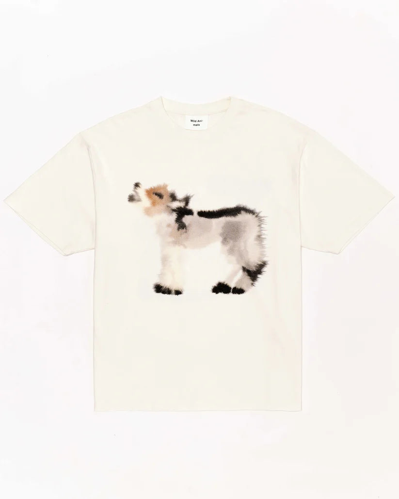 WILD ANIMALS WOLF, GOAT T-SHIRT IN OFF-WHITE