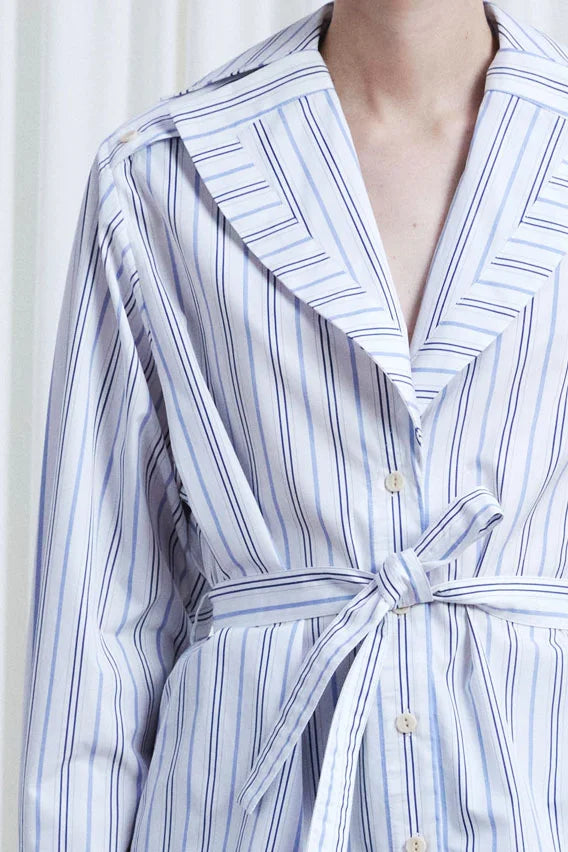 PALMER HARDING REFUGE SHIRT IN BLUE COTTON MULTI STRIPE